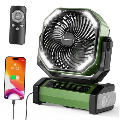 CMYFATO 20000MAH RECHARGEABLE CAMPING FAN BATTERY OPERATED LIGHT D12 - GREEN - Like New