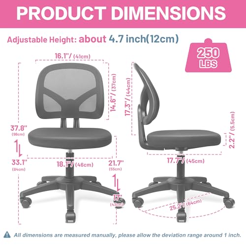 KIZECK ARMLESS MESH SMALL OFFICE Desks Without Armrests Adjustable Height - Like New