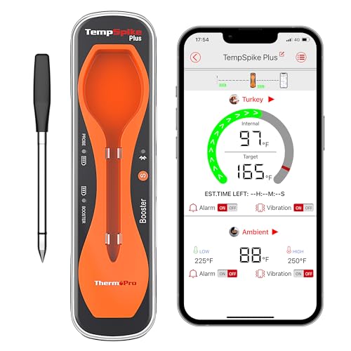 THERMOPRO TEMPSPIKE PLUS 600FT WIRELESS MEAT THERMOMETER - DARK ORANGE - Like New