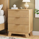 Fluted Nightstand, 24" Wide Side Table with 3 Large Storage - Scratch & Dent