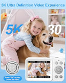 HOOROLA 5K DIGITAL CAMERA 80MP DUAL AUTOFOCUS VLOGGING 2 BATTERIES CS05 - WHITE - Like New