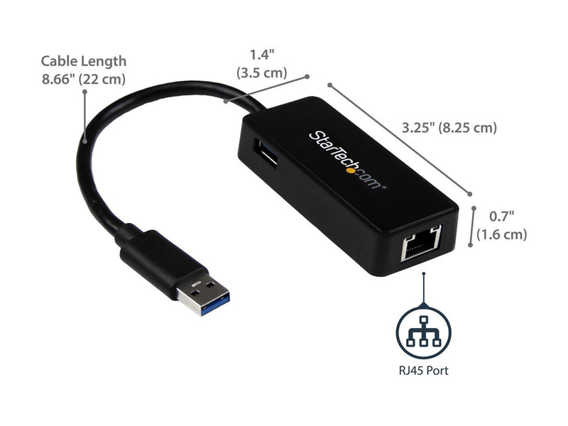 StarTech USB31000SPTB USB 3.0 to Gigabit Ethernet Adapter NIC w/ USB Port -