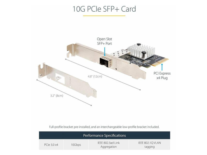 StarTech.com 10G PCIe SFP+ Card, Single SFP+ Port Network Adapter, Open SFP+ for