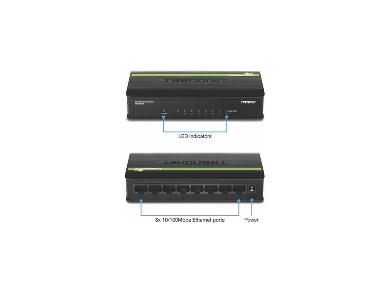 TRENDnet 8-Port Unmanaged 10/100 Mbps GREENnet Ethernet Desktop Switch,