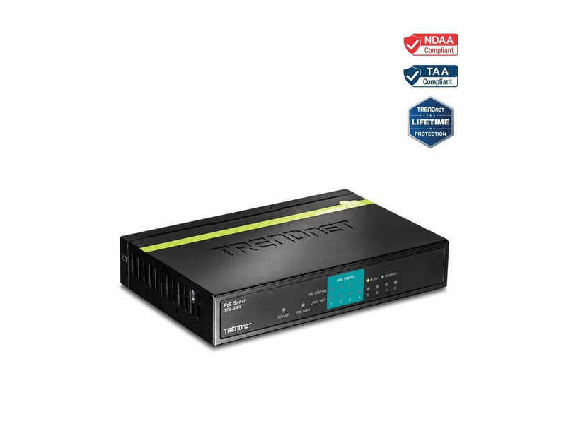 TRENDnet 8-Port 10/100Mbps PoE Switch, 4 x 10/100 Ports, 4 x 10/100 PoE Ports,