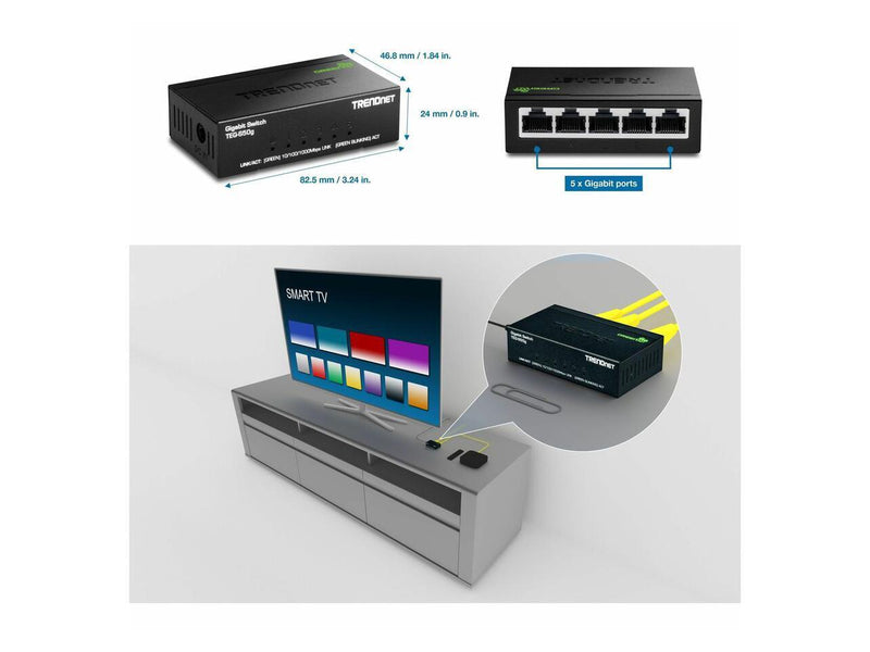 TRENDnet 5-Port Unmanaged Gigabit GREENnet Desktop Metal Switch,