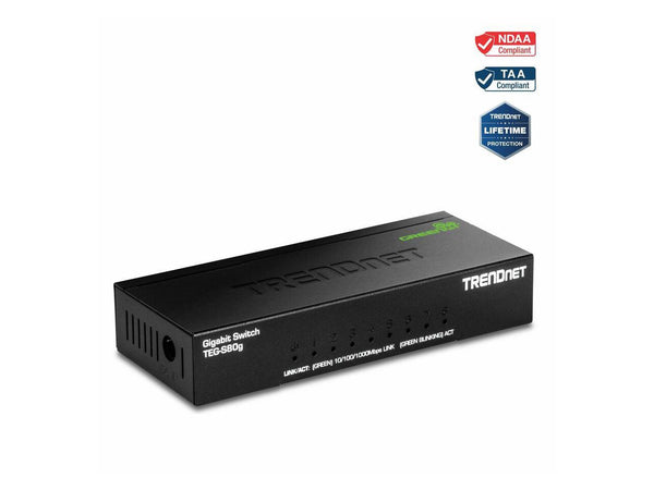 TRENDnet 8-Port Unmanaged Gigabit GREENnet Desktop Metal Switch, Fanless, 16Gbps