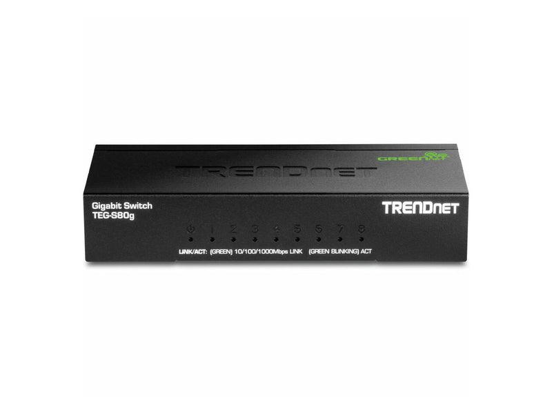 TRENDnet 8-Port Unmanaged Gigabit GREENnet Desktop Metal Switch, Fanless, 16Gbps
