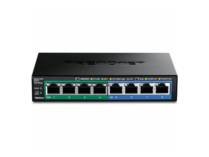 TRENDnet 8-Port Gigabit GREENnet PoE+ Switch, 4 x Gigabit PoE-PoE+ Ports, 4 x