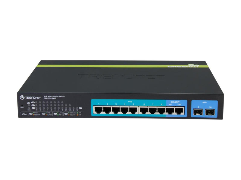 TRENDnet 10-Port Gigabit Web Smart PoE+ Switch, 8 x PoE+ Gigabit Ports, 2 x