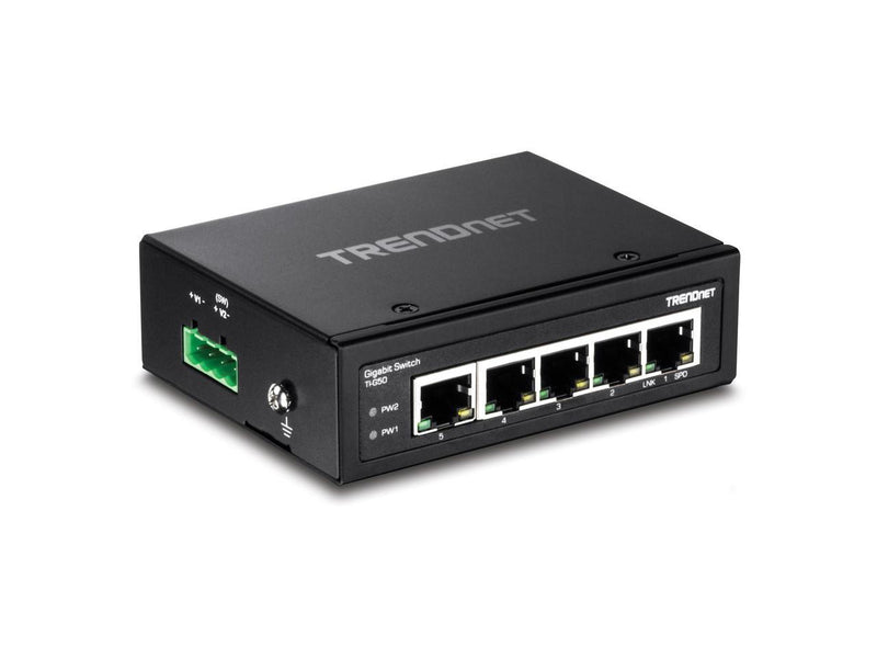 TRENDnet 5-Port Hardened Industrial Gigabit DIN-Rail Switch, TI-G50, 10 Gbps,