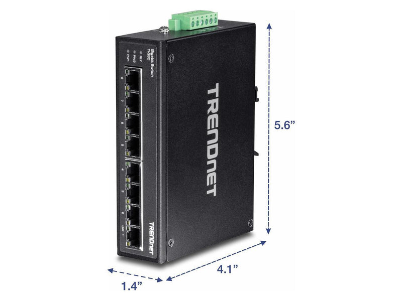 TRENDnet 8-Port Hardened Industrial Gigabit DIN-Rail Switch, TI-G80, 16 Gbps