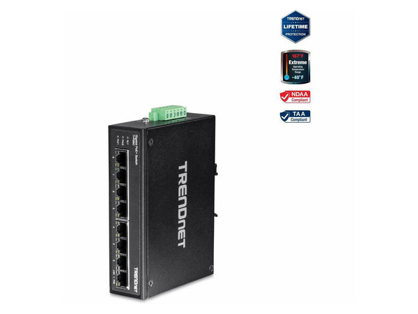 TRENDnet 8-Port Industrial Gigabit PoE+ DIN-Rail Switch, TI-PG80, 8 x Gigabit