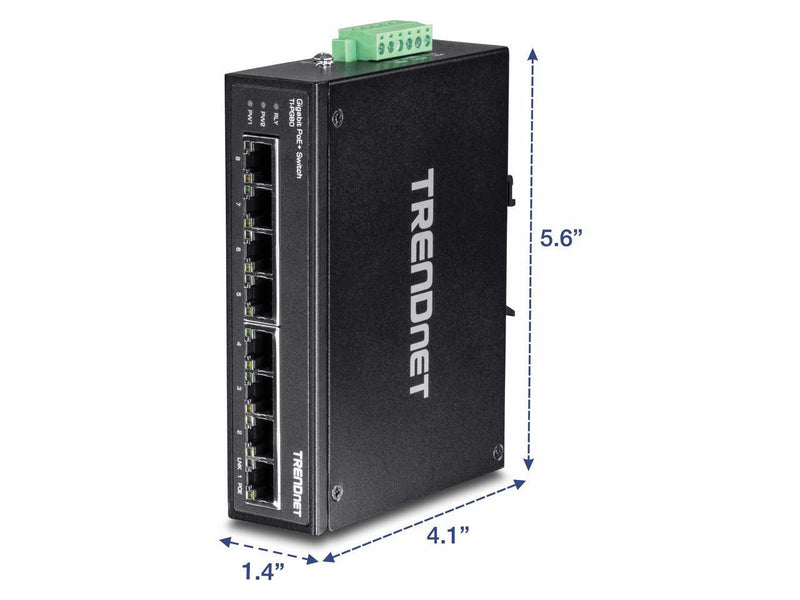 TRENDnet 8-Port Industrial Gigabit PoE+ DIN-Rail Switch, TI-PG80, 8 x Gigabit