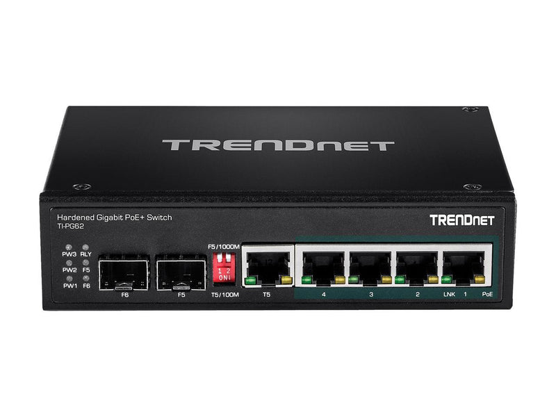 TRENDnet 6-Port Hardened Industrial Gigabit PoE+ DIN-Rail Switch, 4 x Gigabit