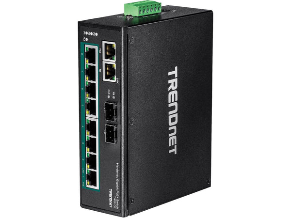 TRENDnet 10-Port Industrial Gigabit PoE+ DIN-Rail Switch, 8 x Gigabit PoE+