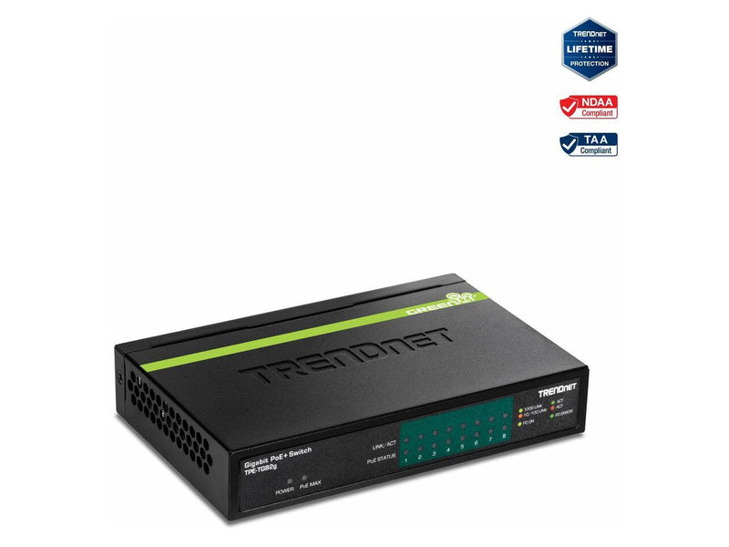 TRENDnet 8-Port GREENnet Gigabit PoE+ Switch, Supports PoE And PoE+ Devices, 61W