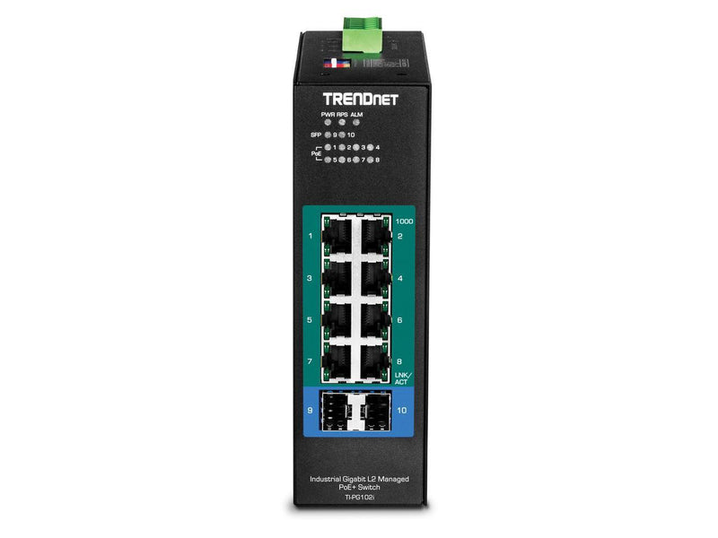 TRENDnet 10-Port Industrial Gigabit L2 Managed PoE+ DIN-Rail Switch, 8 x Gigabit