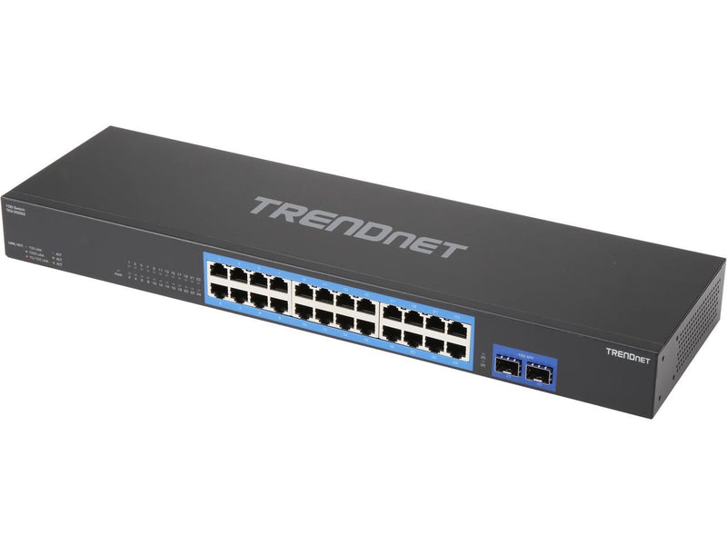 TRENDnet 24-Port Gigabit Switch with 2 X 10G SFP+ Slots, Fanless Design, 19" 1U