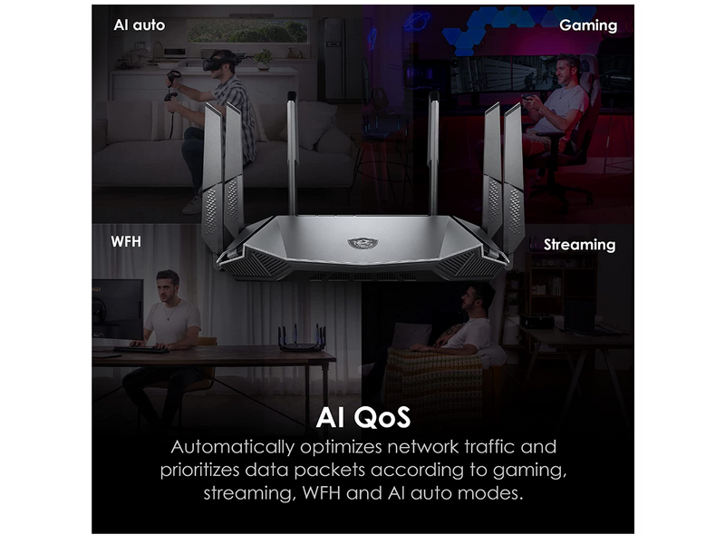 MSI Radix AX6600 WiFi 6 Tri-Band Gaming Router, AI QoS, 1.8GHz Quad-Core