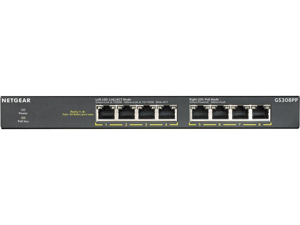 NETGEAR 8-Port Gigabit Ethernet Unmanaged PoE+ Switch (GS308PP) - with 8 x PoE+