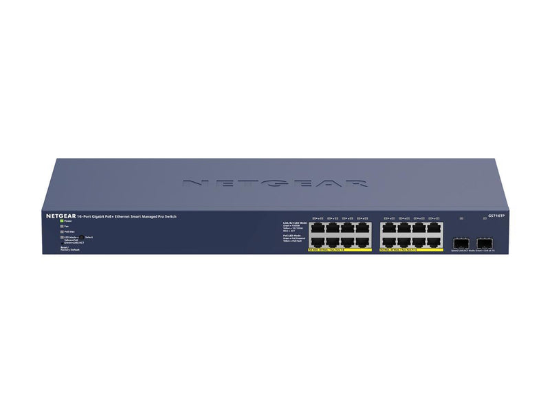 NETGEAR 16-port Gigabit Ethernet PoE+ Smart Switch with 2 SFP Ports and Cloud
