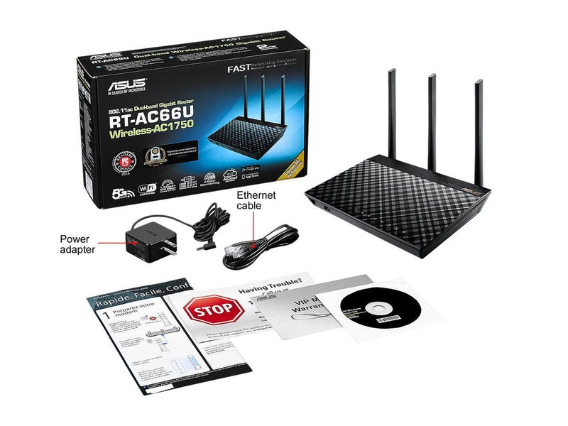 Manufacturer REFURBISHED - ASUS RT-AC66U B1 AC1750 Dual-Band Wi-Fi Router,