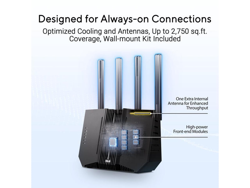ASUS RT-BE92 Tri-band WiFi 7 Router, supports new 320MHz bandwidth & 4096-QAM,