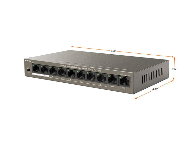 Tenda TEF1110P-8-63W Unmanaged 10-Port 10/100M Desktop Switch with 8-Port PoE