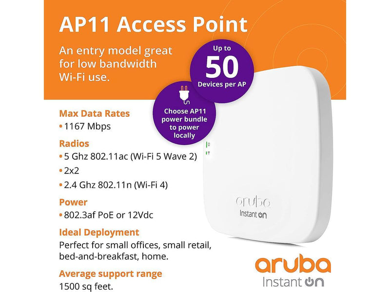 HPE Networking Instant On AP11 2x2 WiFi Access Point | US Model | Power Source