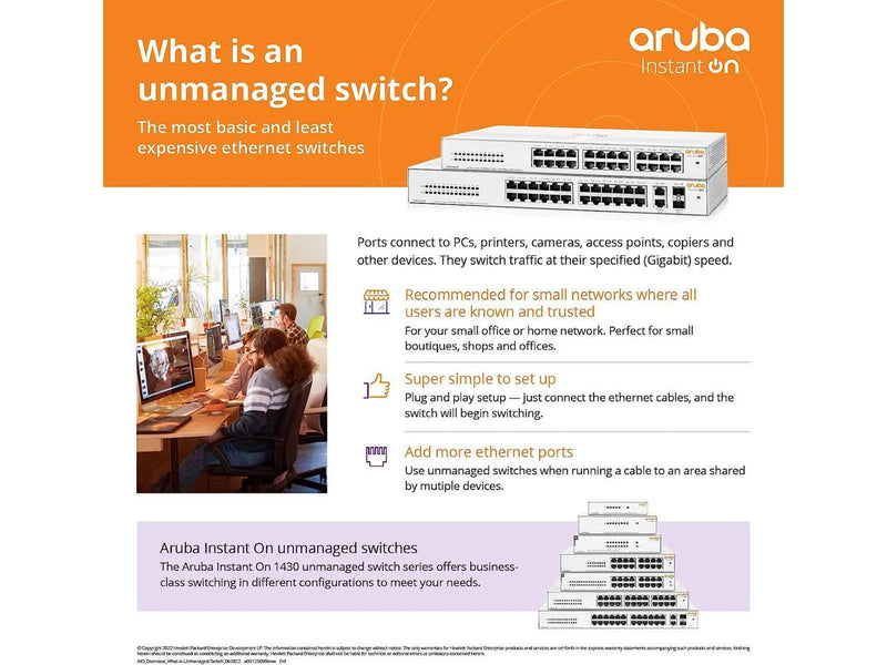 Aruba Instant On 1430 5-Port Gb Unmanaged Switch | 5X 1G Ports | Fanless | US