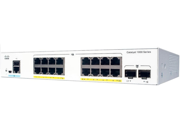 Cisco Catalyst 1000-16P-2G-L Network Switch, 16 Gigabit Ethernet PoE+ Ports,