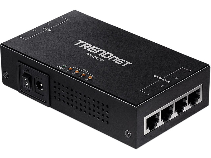 TRENDnet 65W 4-Port Gigabit PoE+ Injector, TPE-147GI, 4 x Gigabit Ports(Data