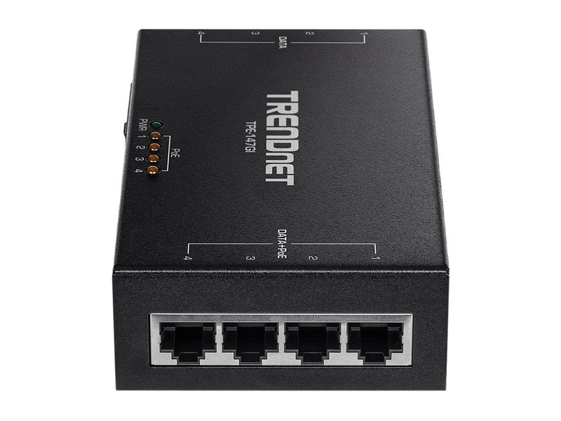 TRENDnet 65W 4-Port Gigabit PoE+ Injector, TPE-147GI, 4 x Gigabit Ports(Data