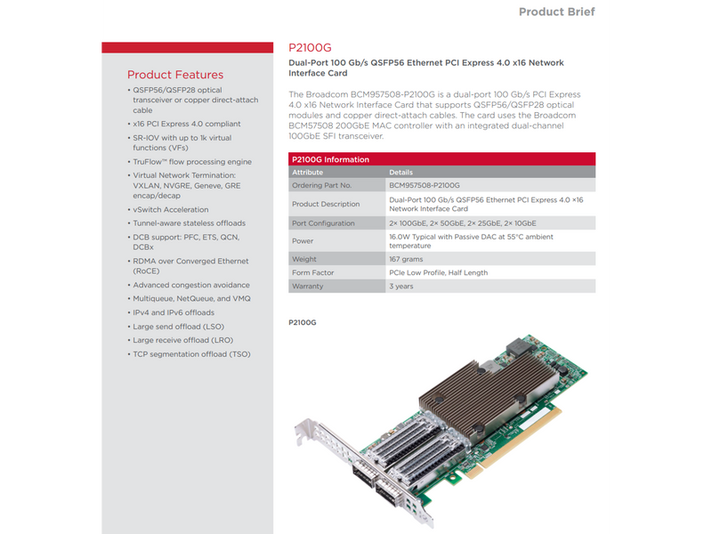 Broadcom BCM957508-P2100G High-Performance, Feature-Rich NetXtreme E-Series