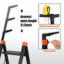 ALPURLAD 3 Step Ladder Aluminum Folding Ladders with Telescopic Hand Rair - Brand New