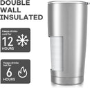 GENERIC 20 OZ TUMBLER WITH LID STAINLESS STEEL INSULATED TUMBLERS CUPS - SILVER - Like New
