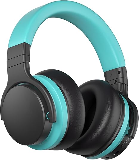 COMMALTA Active Noise Cancelling Headphones Over Ear Bluetooth - Sky Blue Like New