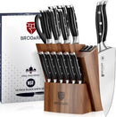 Brodark Kitchen Knife Set Full Tang 15 Pcs Chef Knife Set with Sharpener - Black - Like New