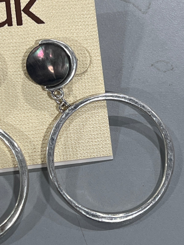 THE SAK BLACK MOP EARRINGS - SILVER/BLACK - Brand New