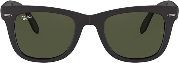 Ray-Ban RB4105 Folding Wayfarer Square Sunglasses - BLACK/G-15 GREEN Like New