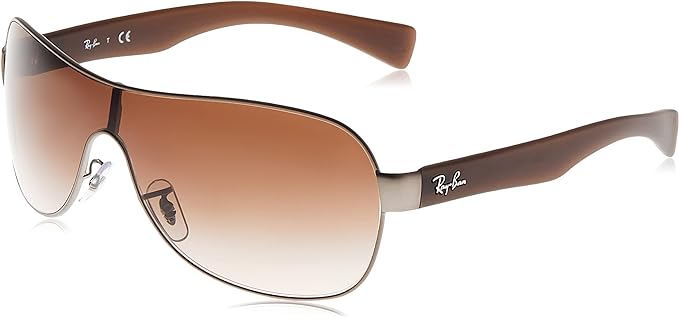 Ray-Ban RB3471 Shield Sunglasses - Matte Gunmetal/Brown Gradient Dark Brown Like New