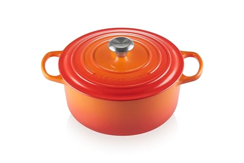 Le Creuset Enameled Cast Iron Signature Round Dutch Oven, 5.5 Quart, Flame Like New