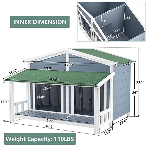 GLANZEND WOODEN DOG HOUSE OUTDOOR & INDOOR CABIN with porch weatherproof roof - Like New