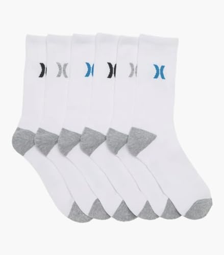 HURLEY MENS CUSHIONED CREW SOCKS 6 PACK - WHITE - Brand New