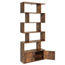 WEENFON Bookshelf 6-Tier Bookcase with Door 73" Corner Rustic Brown - Like New