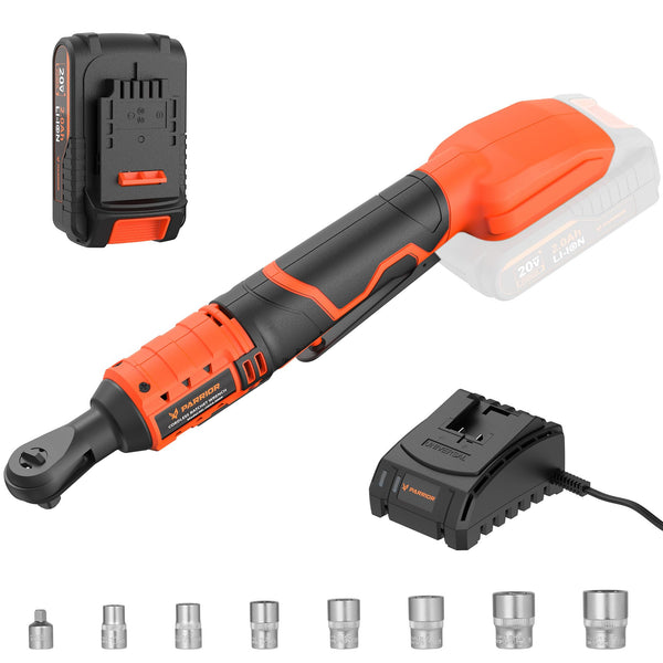PARRIOR 20V CORDLESS ELECTRIC RATCHET WRENCH SET WITH 7 SOCKETS - ORANGE - Like New