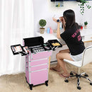 Yaheetech 4-in-1 Rolling Makeup Train Case Aluminum Cosmetic Trolley Pink - Brand New