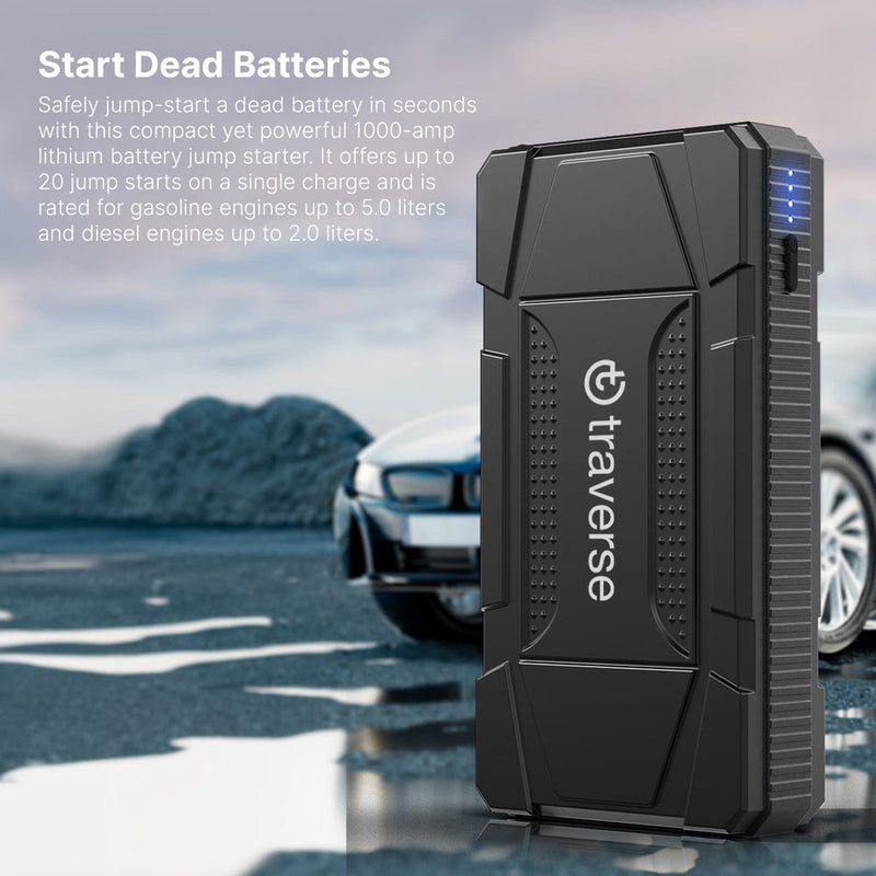 TRAVERSE R33 PORTABLE SMART JUMP STARTER, 5.0L GASOLINE, 2.0L DIESEL - BLACK - Like New