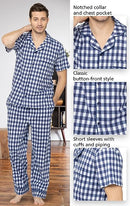 PJG-M4348 PajamaGram Pajamas Men Set Mens Sleepwear Short Sleeve Blue Gingham XL - Brand New
